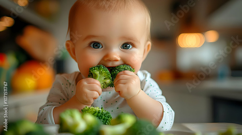 Cute Baby Eating Broccoli -...