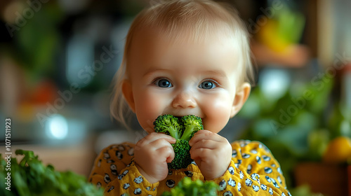 Cute Baby Eating Broccoli -...
