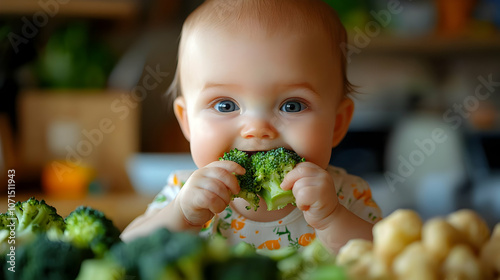 Cute Baby Eating Broccoli R...