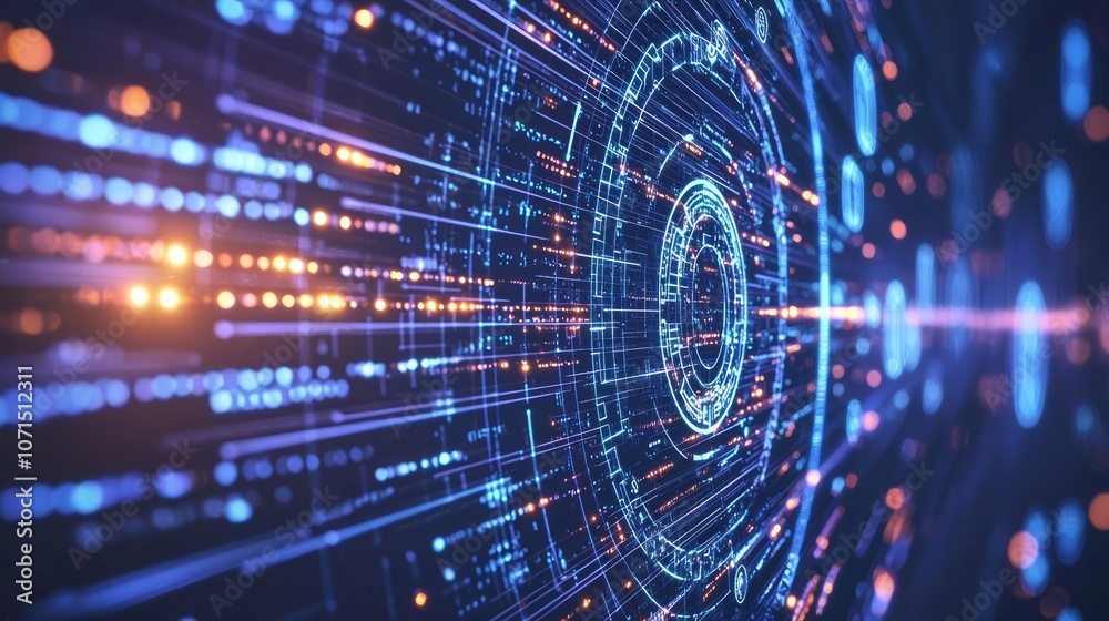 Obraz premium Secure Cybersecurity Network in Infinite Digital Landscape - 3D Render Digital Artwork
