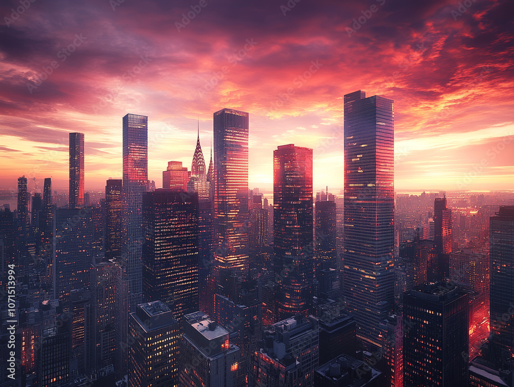 Fototapeta premium city skyline at sunset