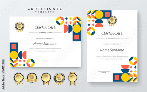 Colorful Certificate Template With Modern Geometric Design. Elegant certificate template geometric shapes with a colorful and modern design. Perfect for professional or educational recognition needs
