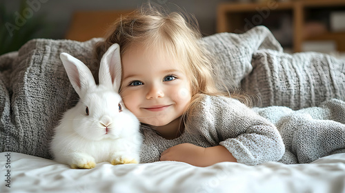 Little Girl with White Rabb...