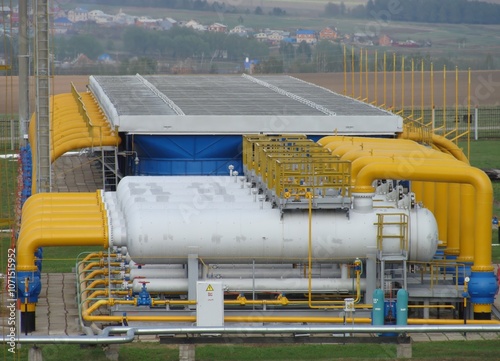 General view of gas purification and cooling equipment in the summer season