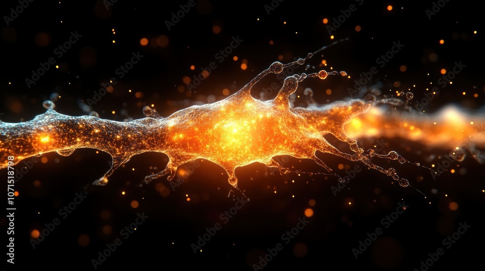 Fototapeta premium Fiery abstract fractal waves explode across the black cosmos, igniting the night sky with burning energy. Generative AI