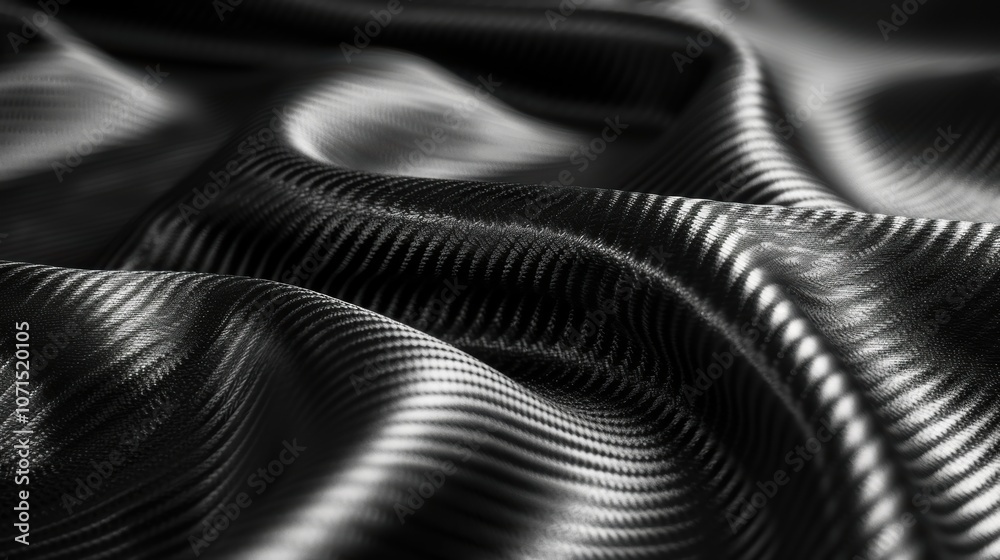 Naklejka premium Black and white silk fabric with a metallic pipe design, reminiscent of industrial textures and abstract art. Generative AI