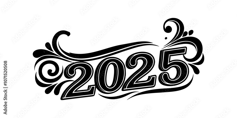 Fototapeta premium Modern and unique new year 2025 text on white background