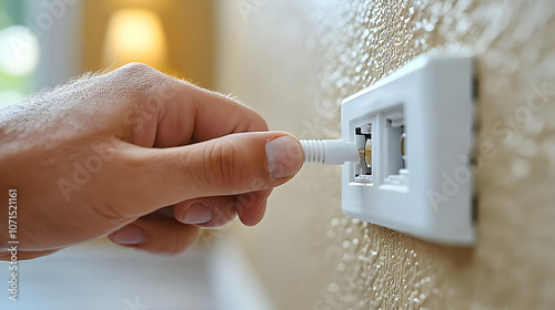 Hand Plugging in White Cabl...