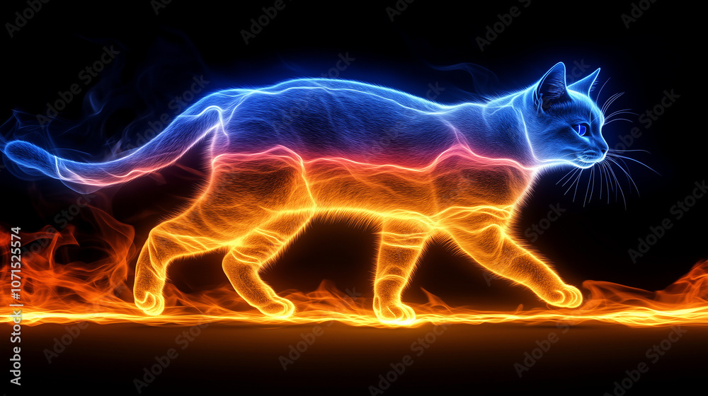 Fototapeta premium A neon fire cat