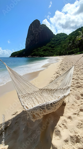 Photo Tropical Beach Hammock Relaxation Ocean Island Sand Clouds photo