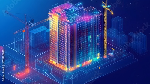 Digital 3D Building Construction Concept photo