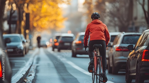 Wallpaper Mural Cyclist Riding Through Busy City Traffic at Sunset Torontodigital.ca