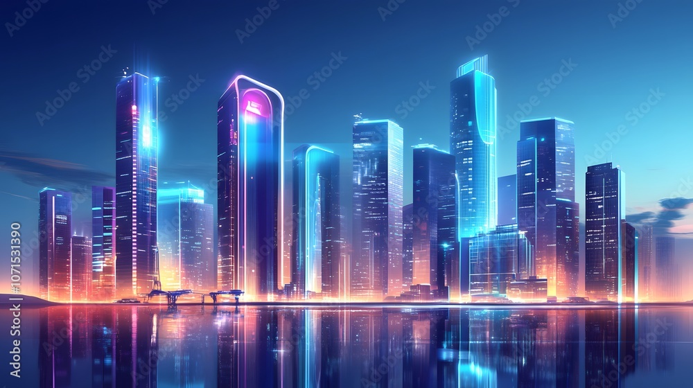 Futuristic Neon Cityscape at Dusk Futuristic Neon Cityscape at Dusk