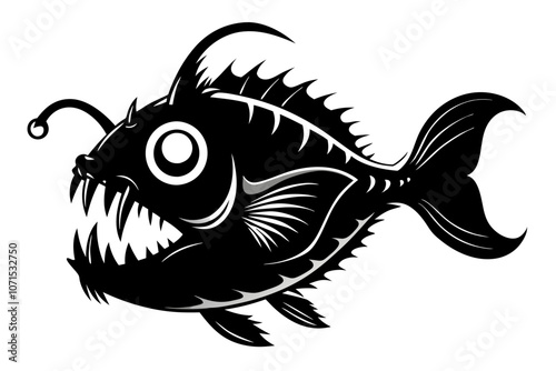 anglerfish fish silhouette vector black on a white background