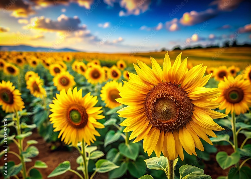 Fototapeta premium Sunflowers transformed: tilt-shift captures oil & seeds.