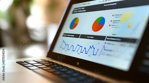 Laptop Screen with Charts a...