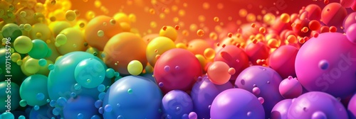 rainbow of colored balls waving from left to right, multiple size of balls, abstract vector background photo