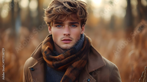 Man in a brown coat and sca...
