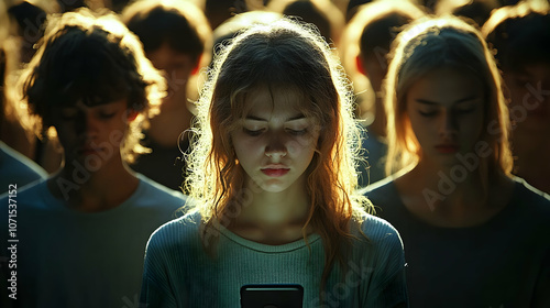 A Woman Looking at a Phone ...