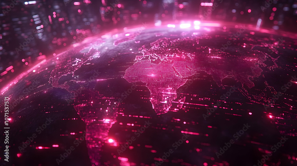 Fototapeta premium 3D Illustration Global Network Pink Earth Data