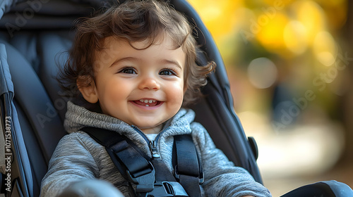 Smiling Baby in a Stroller ...