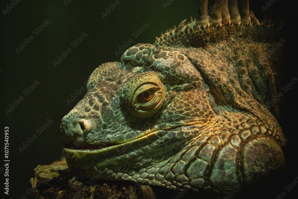 Fototapeta premium Green Iguana Reptile Portrait Closeup