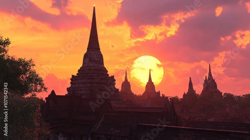 Experience the breathtaking majesty of a sunset over the ancient ruins of ayutthaya's historic structures