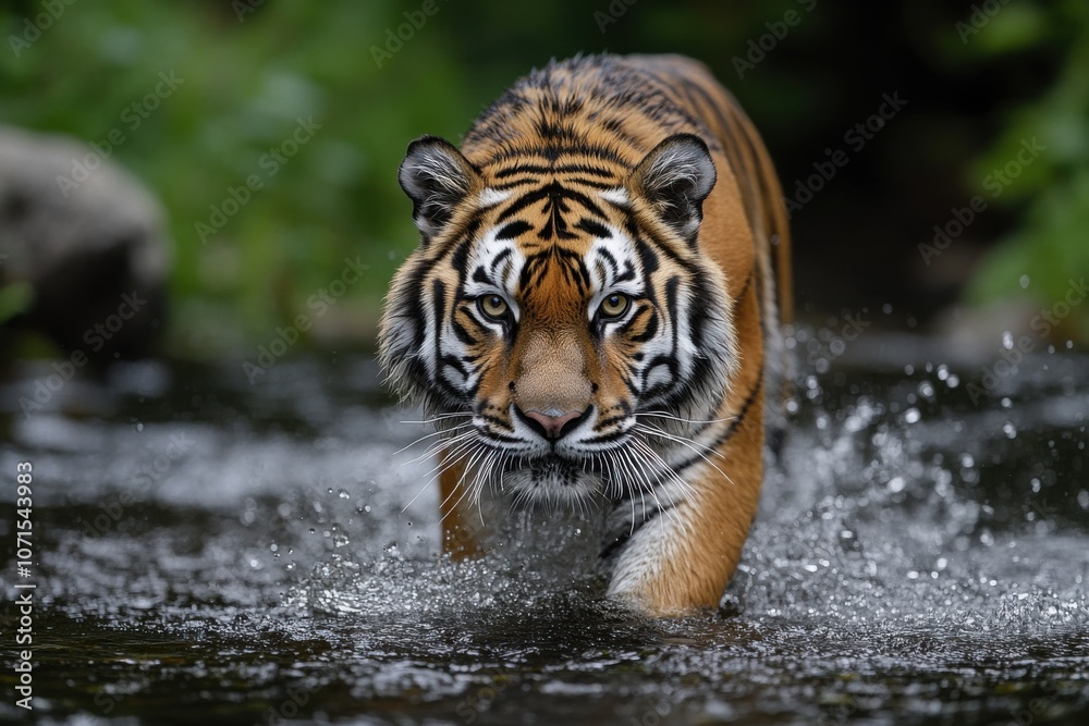 Amur tiger walking in the water Amur tiger walking in the water