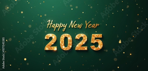 a green background with gold numbers and confetti