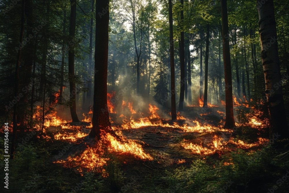Wildfire burns ground in forest Wildfire burns ground in forest