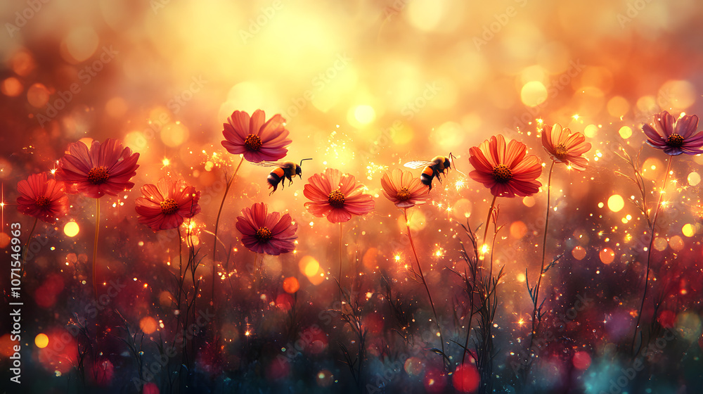 Fototapeta premium The Essential Role of Red-tailed Bumblebees in the Pollination of Colorful Wildflowers