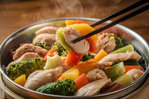 Steaming Hot Chicken and Vegetable Dish chicken and vegetables photo