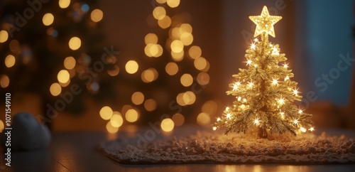 A small christmas tree sitting on top of a wooden table