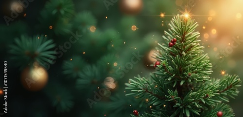 a close up of a christmas tree with ornaments on it