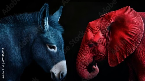 blue donkey and red elephant - democrats and republicans