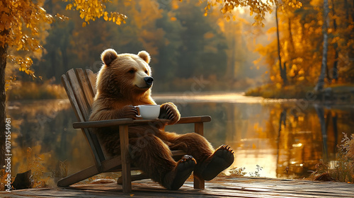 Brown Bear Relaxing in a Ch...
