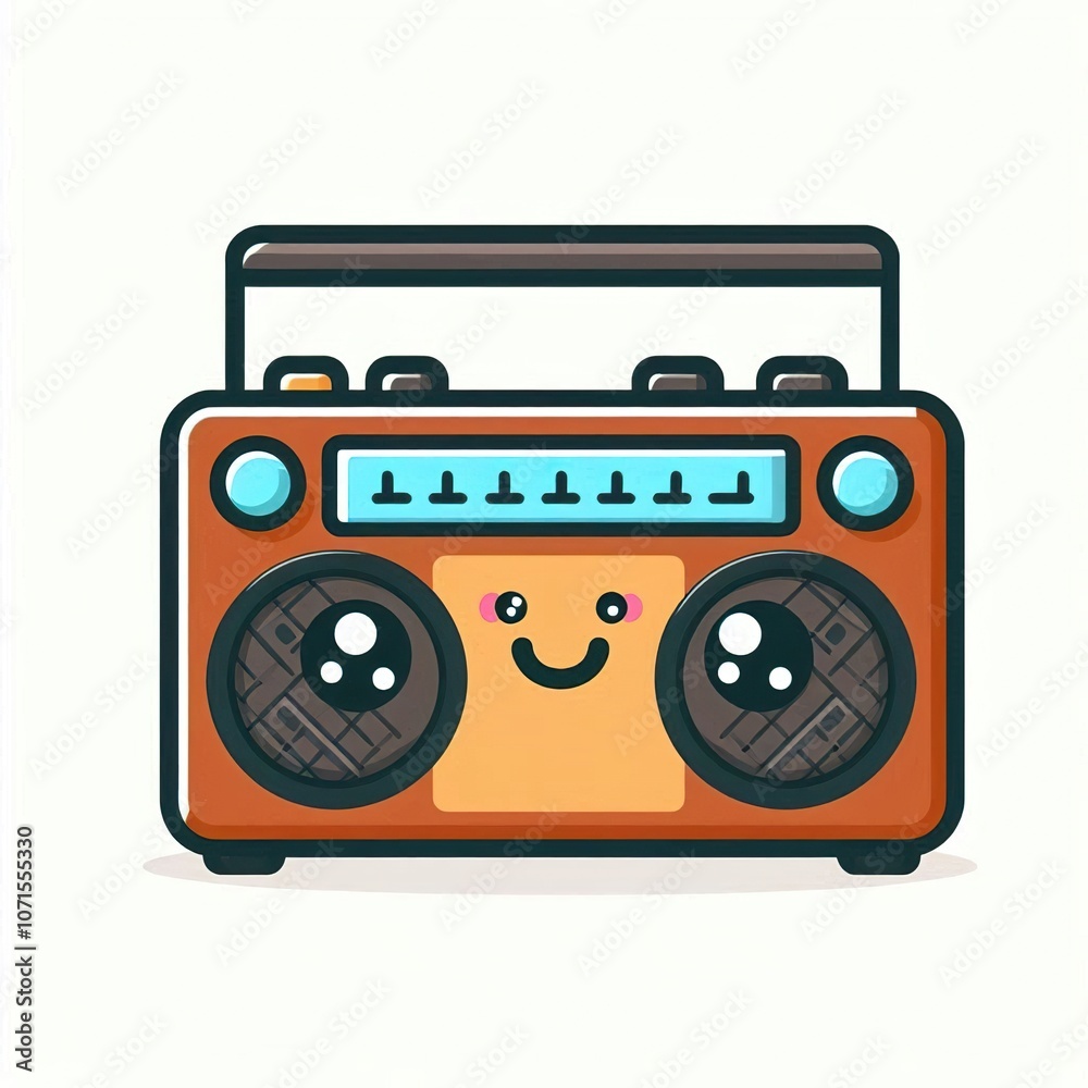 a cute happy boombox cartoon character, funny, smile, white background a cute happy boombox cartoon character, funny, smile, white background