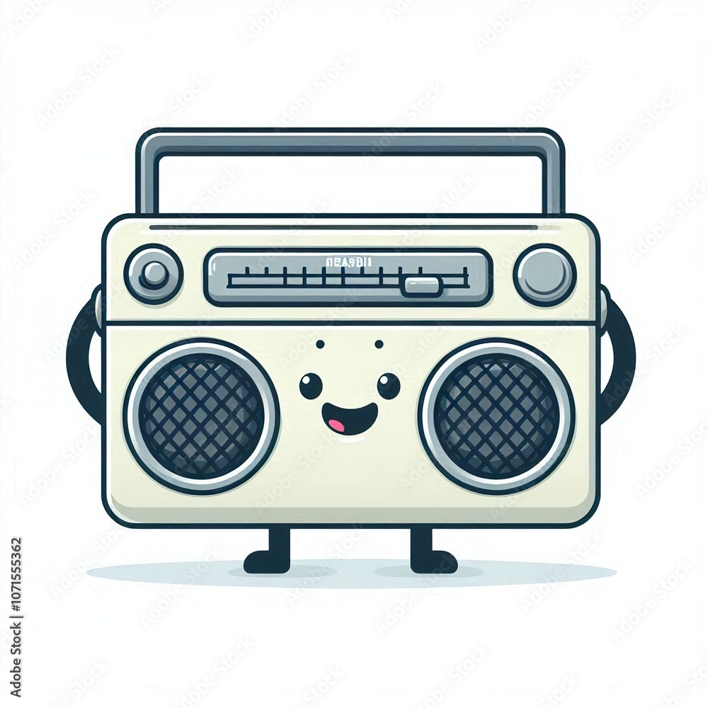 Fototapeta premium a cute happy boombox cartoon character, funny, smile, white background