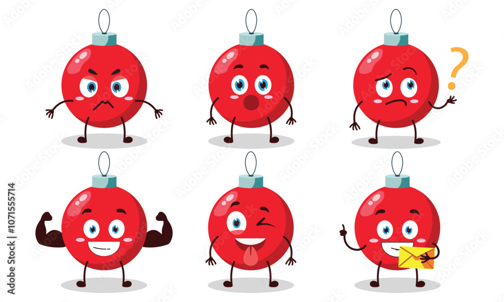 Fototapeta premium funny Christmas ball cartoon with different expressions character design illustration