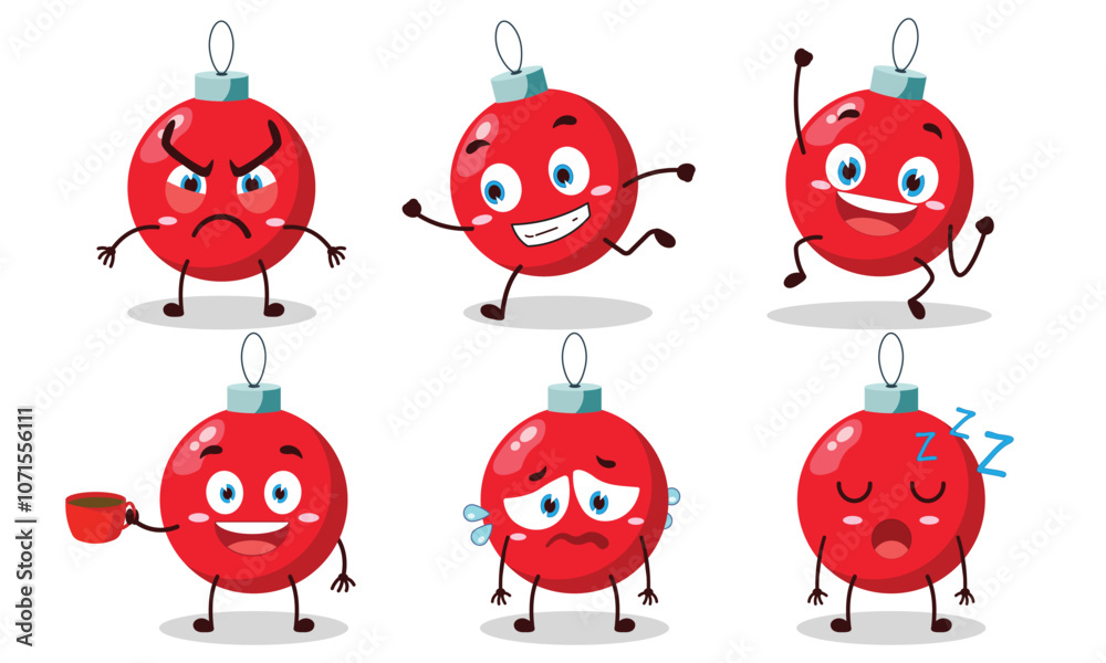 Fototapeta premium funny Christmas ball cartoon character with various pose activity design illustration