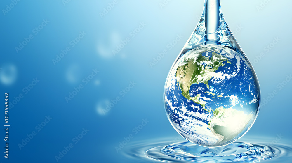 Water droplet showcasing the Earth within it Water droplet showcasing the Earth within it