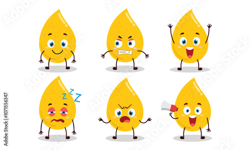 funny gold drop cartoon with many expressions design illustration