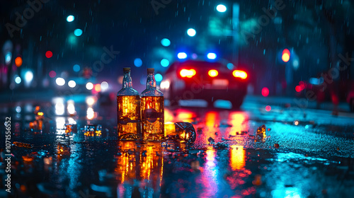 Bottles on Wet Pavement at ...