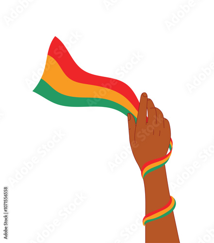illustration of human hands clenched with a circular flag to fight for diversity and human rights. illustration with transparent background for Black History Month and Black Lives Matter campaign.