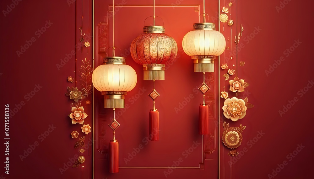 Elegant Red and Gold Chinese Lanterns for Lunar New Year Celebration