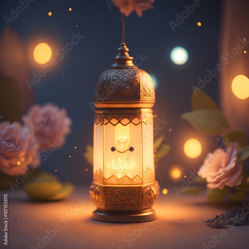 Ornamental arabic lantern mosque in the desert mulim holy ramadhan Eid alAdha Eid alFitr photo