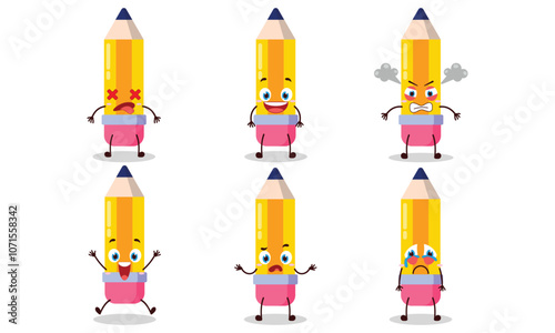 cute pencil cartoon with many expressions design illustration