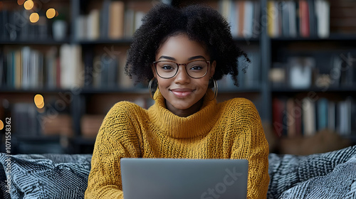 Woman with Glasses Smiling ...