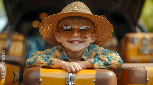 Smiling Boy in Straw Hat an...