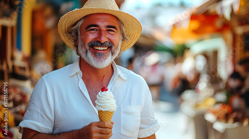Happy Man Eating Ice Cream ...